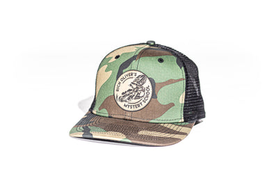 ROMS Flat bill Camo Snapback Trucker Hat with leather patch logo