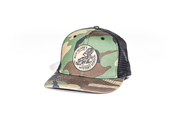 ROMS Flat bill Camo Snapback Trucker Hat with leather patch logo